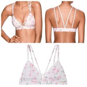 Victoria’s Secret PINK Bonded White Floral Strappy Cross Back Bralette Size M